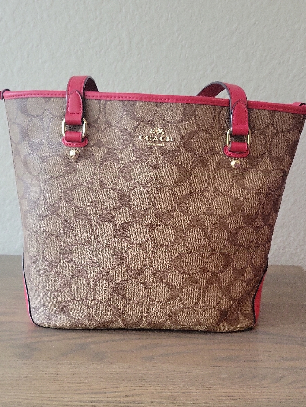 Coach Signature Canvas Tote with Pink Trim - Picture 2 of 9